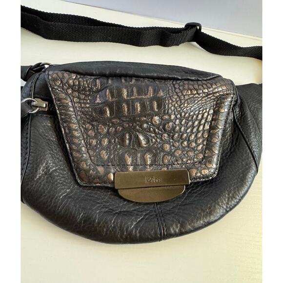 Kooba Panama Leather Belt Bag Black Croc Embossed Waist Crossbody - Picture 3 of 11